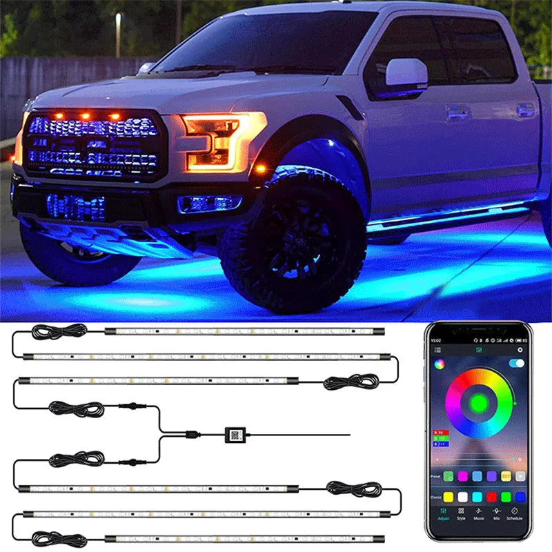 

RGB Flexible Car Underglow Light Strip 12V LED Underbody Ambient Light With App Control Neon Auto Decorative Atmosphere Lamps
