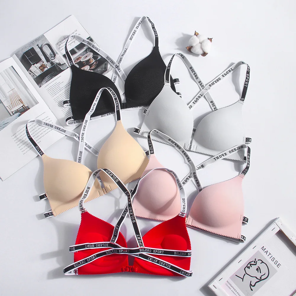 

Seamless Women Cross Shoulder Straps Beauty Back Wrap Bra Underwear English Letter Sports Bra