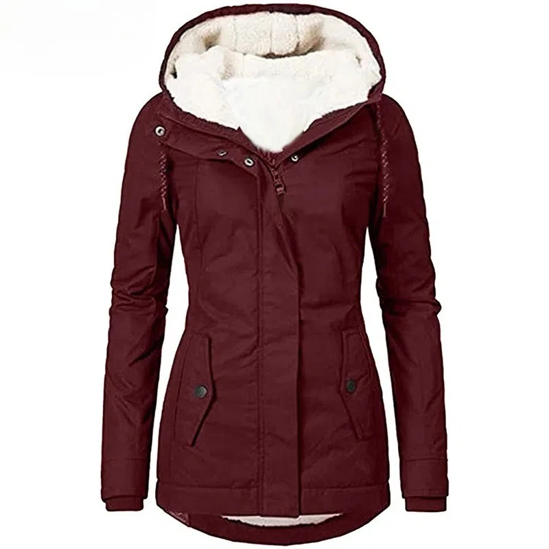 Winter Women Warm Parka Coat Hooded Thick Fleece Lined Mid-Long Cotton Jacket Female Retro Outwear