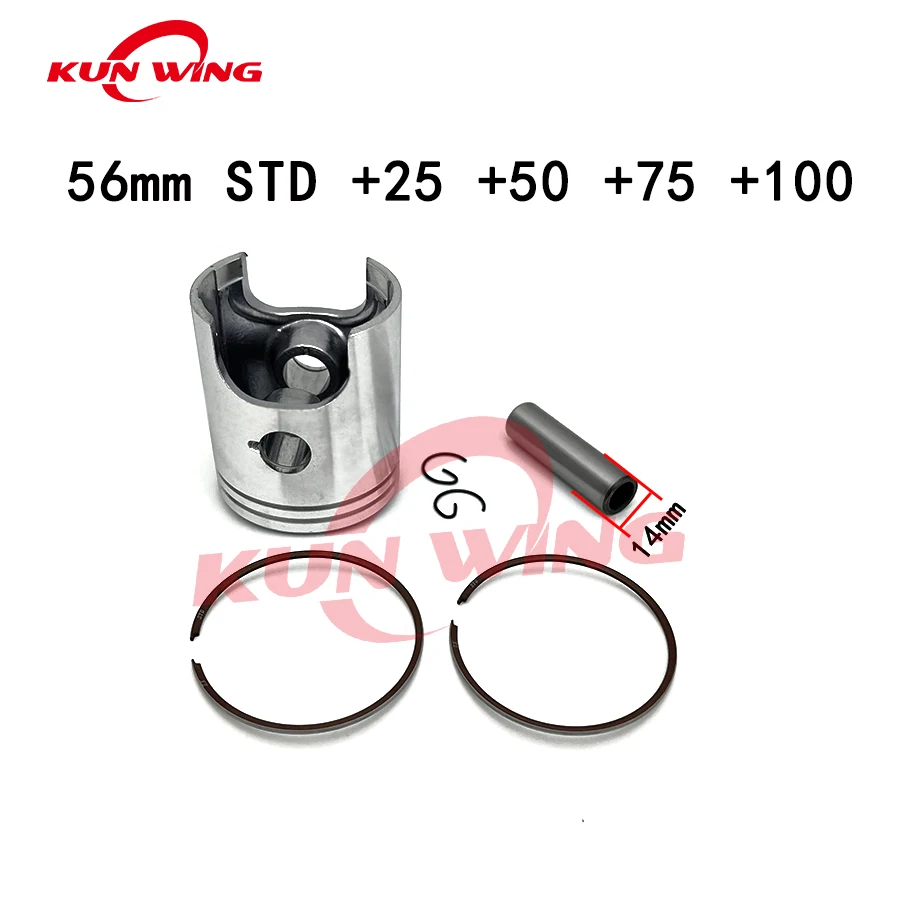 56 mm STD +25 +50 +75 +100 Zestaw tłoków i pierścieni do Suzuki TS125 TS 125 125CC Sworzeń tłokowy 14 mm 2-suwowych części silnika