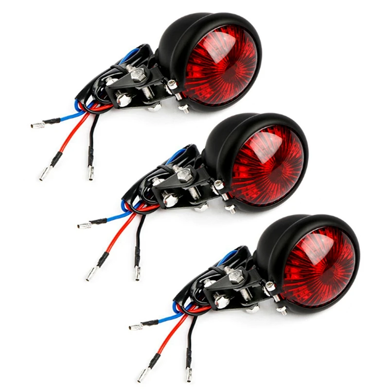 3X Red 12V LED Black Adjustable Cafe Racer Style Stop Tail Light Motorcycles Motorbike Brake Rear Lamp Tail Light