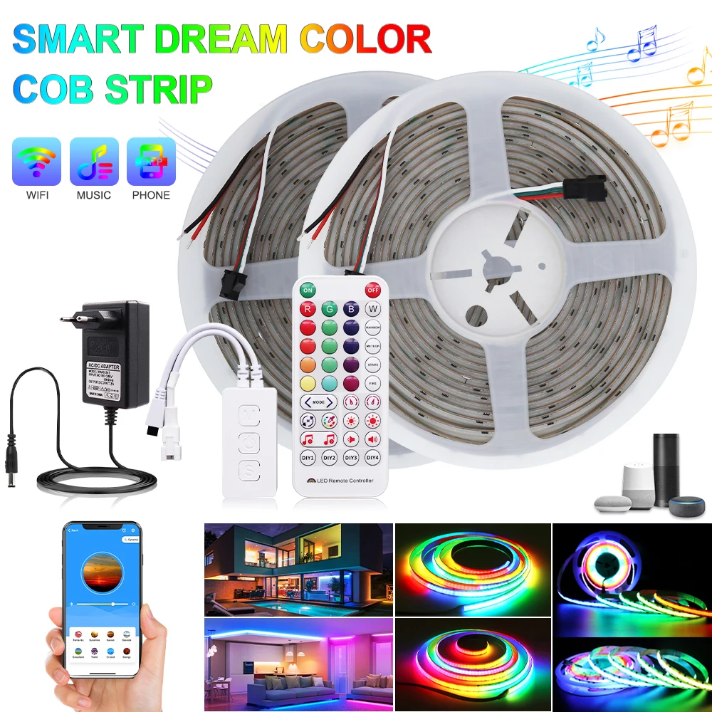 

10M WiFi Smart Dream color Flowing COB LED Strip 24V Dimmable Flexible Addressable LED Strips Lights Full color RGB led strip