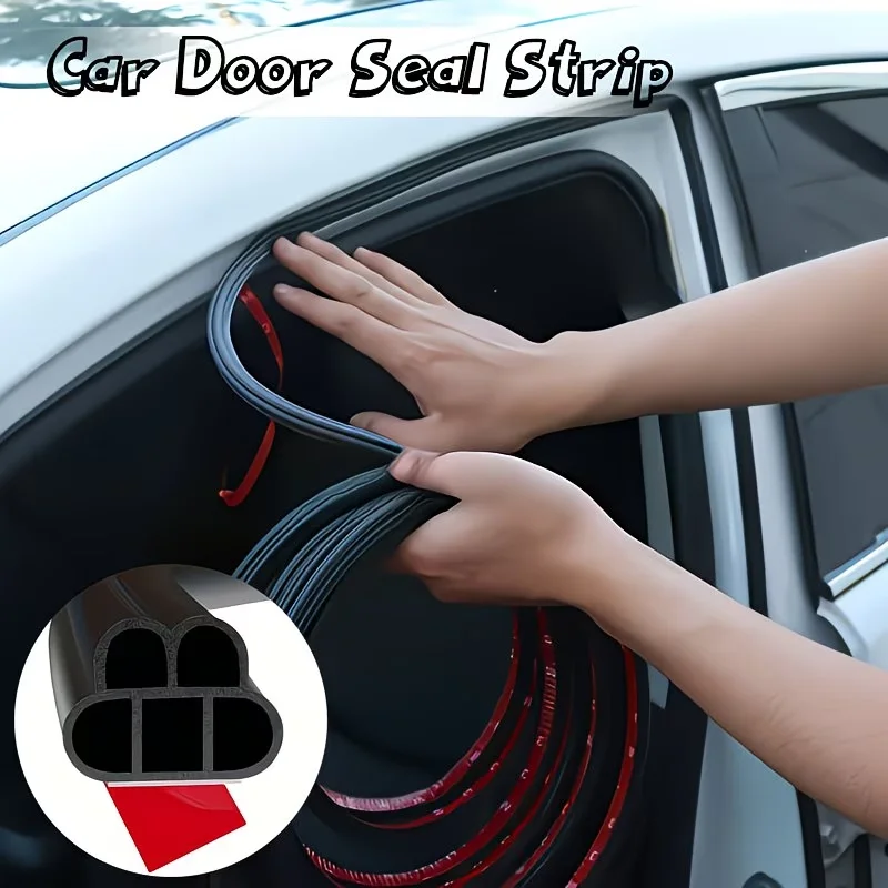 Universal Rubber Car Door Seal Strips – Double-Layer, Noise-Reducing, Weatherstrips, Soundproof, Shock-Absorbent, 5-Hole Design