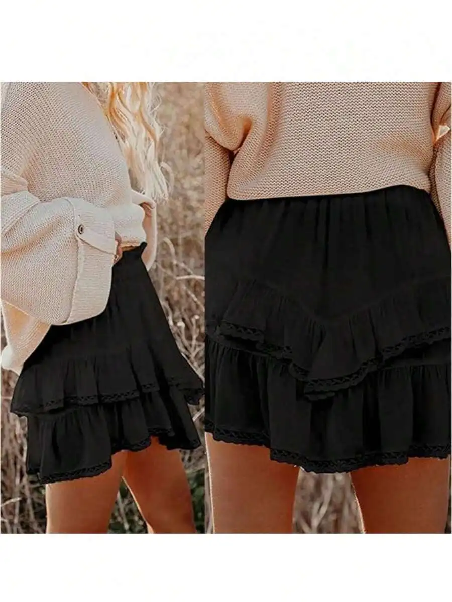 

Womens High Waist Tiered Ruffle Skort Casual Boho Mini Skirt With Shorts