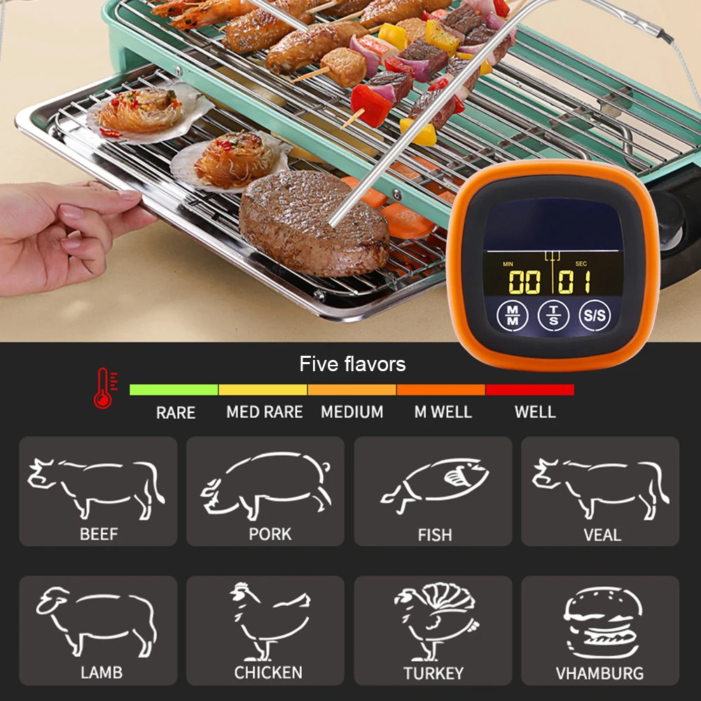 Picture 5: Digital Meat Kitchen Thermometer Touch Screen Waterproof Meat Temperature Thermometer Probe Timer Mode for Grilling BBQ Cooking