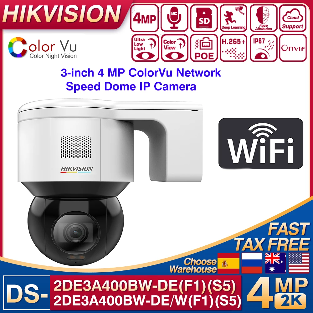 

Hikvision Original 4MP DS-2DE3A400BW-DE/W Wifi IP Camera 3-inch ColorVu PT Dome Network Camera Built-in Mic Speaker Face Capture