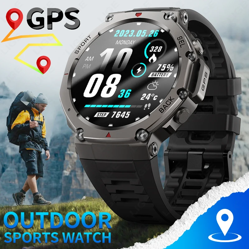 

LIGE 2026 GPS 500mAh Battery Adult Men Smart Watch 1.43" Large Screen Call 5ATM Waterproof Sports Watches 2026 New Outdoor Sport