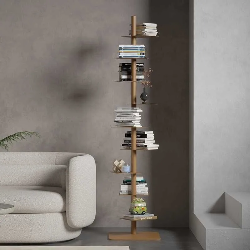 Living Room Storage Shelf Organizer Bookcase Book Rack Designer Hidden Rotating Spiral Bookshelf Iron Corner Narrow Bookcase