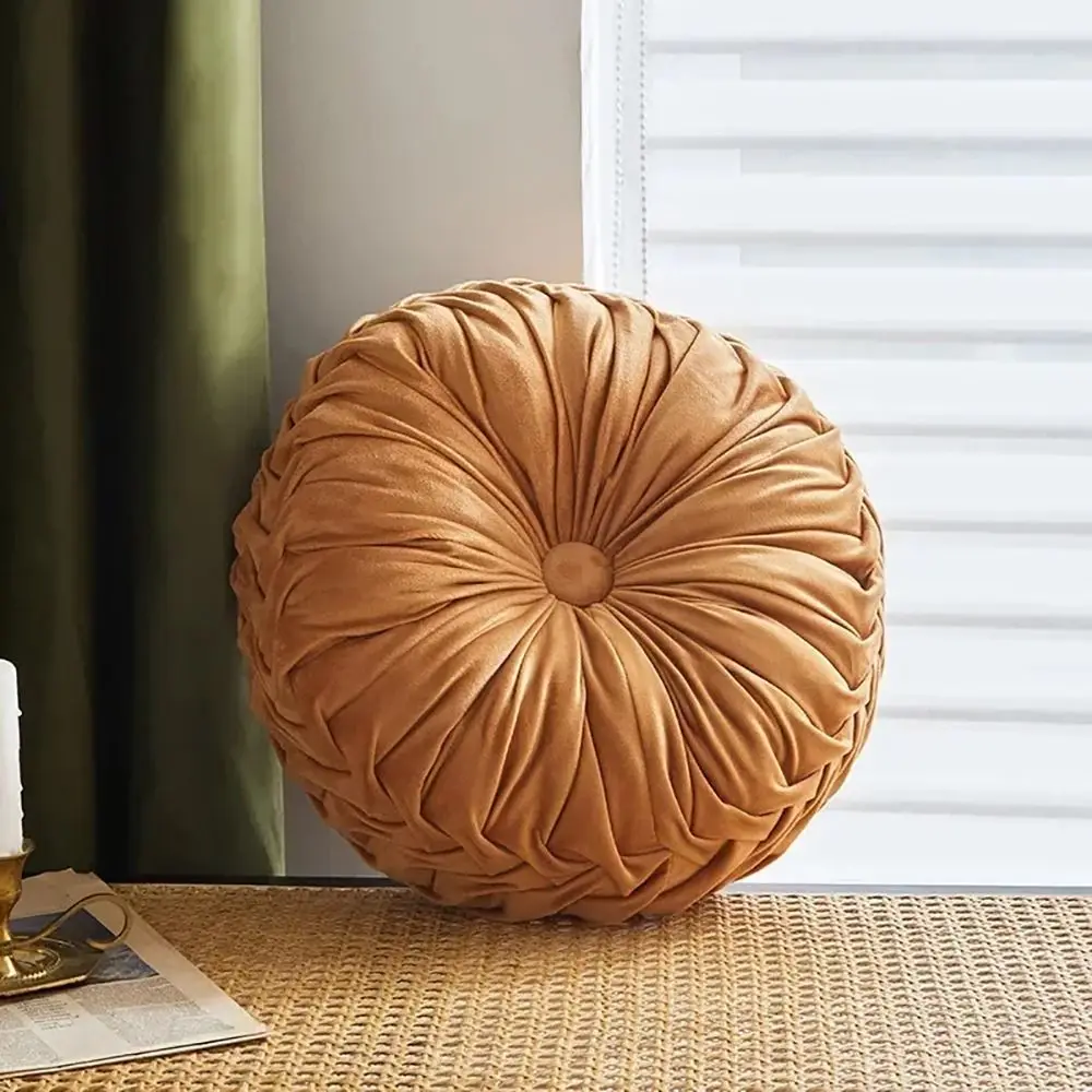 1Pcs New Solid Color Pumpkin Pillow Velvet Round Decorative Throw Pillows 38cm Soft Office Chair Cushion Home