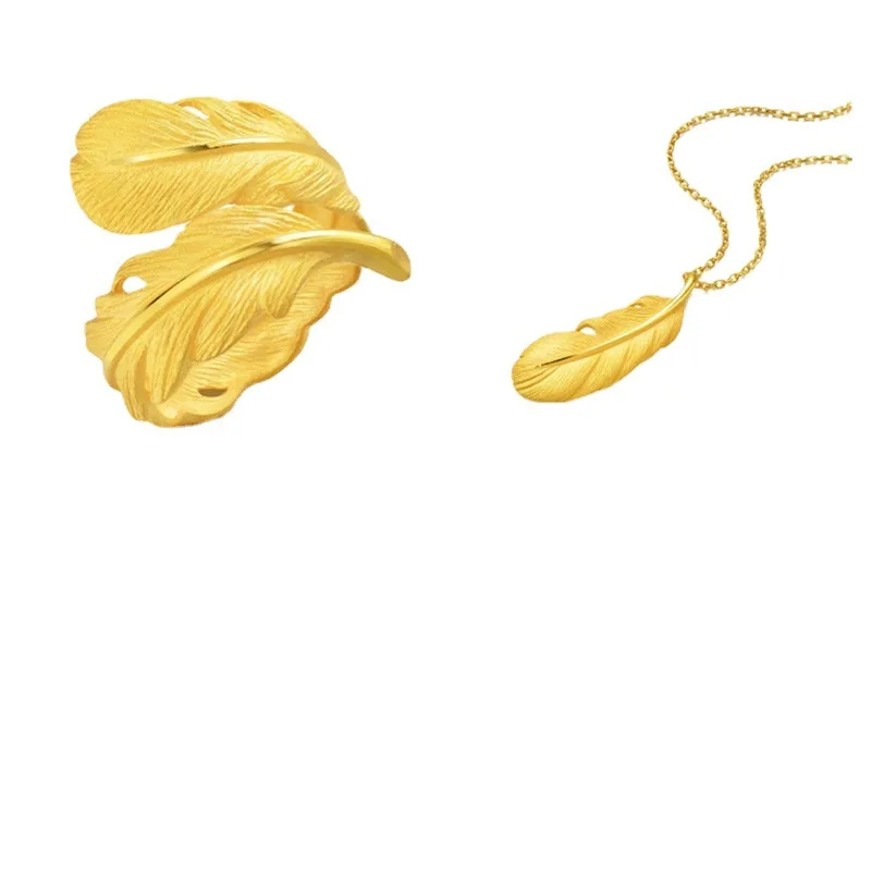 New 925 Sterling Silver Jewelry Set Featuring Gold Feather Ring Yellow Gold Ring Bracelet And Necklace For Women And Girls