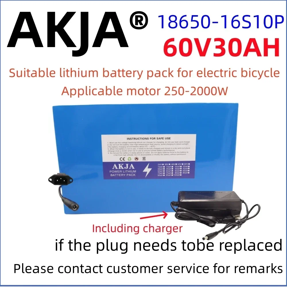 Air transport New Full Capacity Power 18650 Lithium Battery 60V30ah Lithium Battery Pack 16S10P Suitable for 250-2000W+ Charger