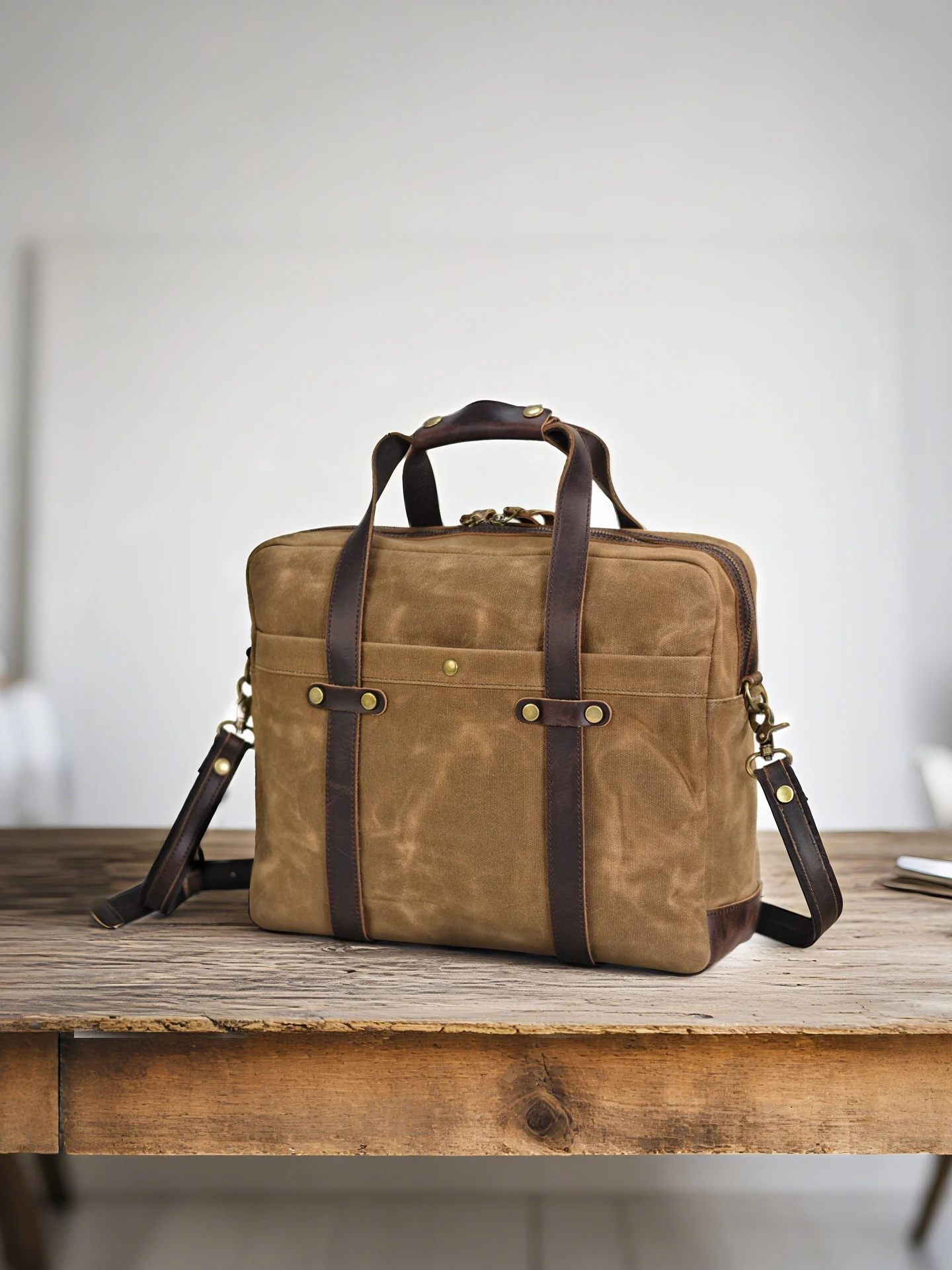 Retro American Oil Wax Canvas Briefcase Men's Crossbody Handbag Casual Business Messenger Bag Computer Bag Polyester 