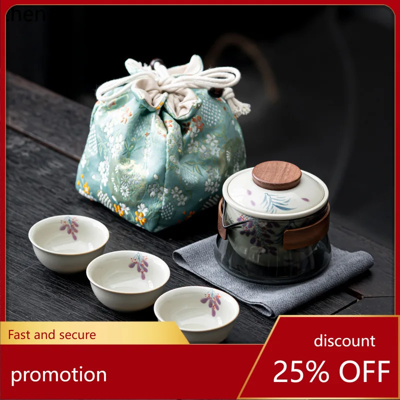 

Zml outdoor tea set - portable glass travel tea set with teapot and three cups
