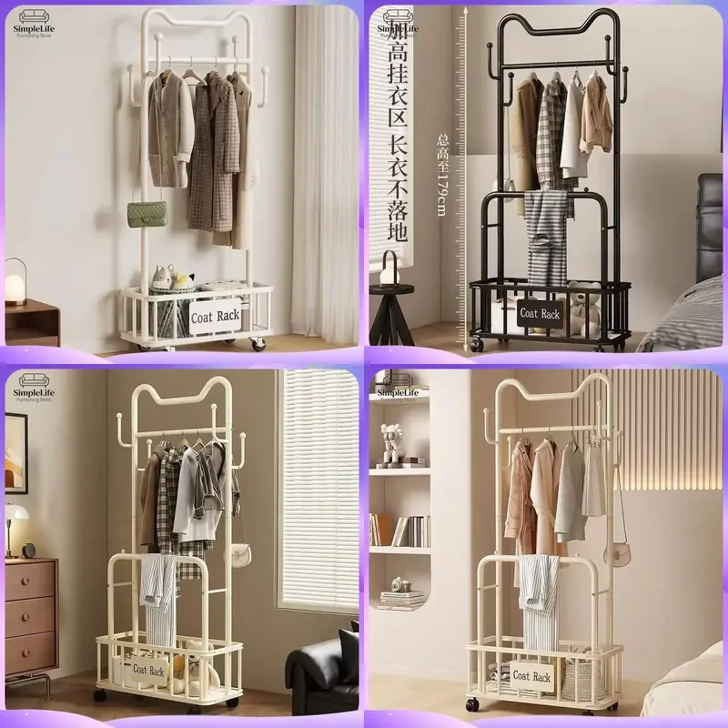 Modern Heavy Duty Clothing Rack with Shelves and Hooks Double Track Rolling Shoe Storage Organizer Freestanding Garment