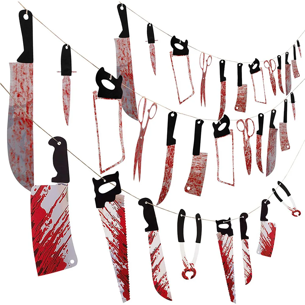 

Halloween Haunted House Scary Decor Bloody Knife Banner Bloody Knife String Gag Hanging Banner