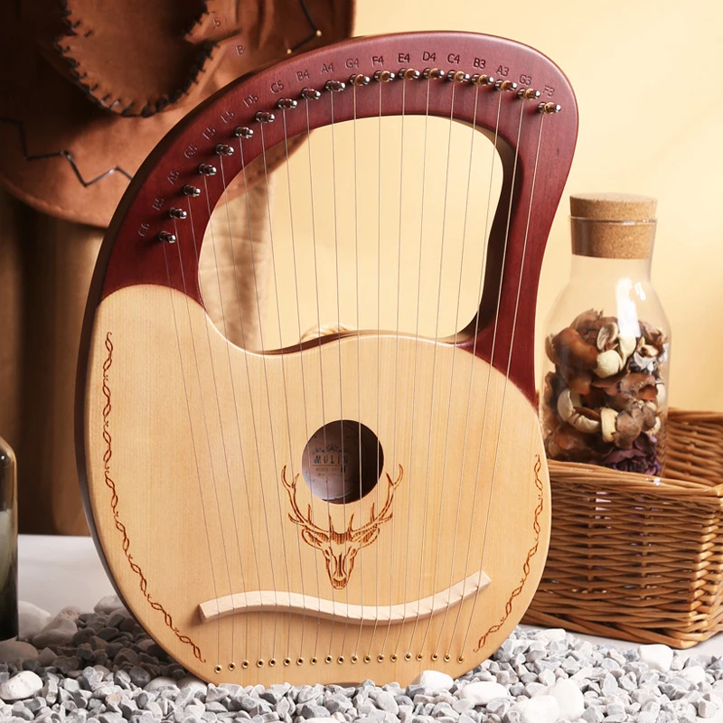 Lyre 19 Strings Lyre Harp Mahogany Wood Harp Piano Stringed Musical Instrument With Tuning Wrench Spare Strings