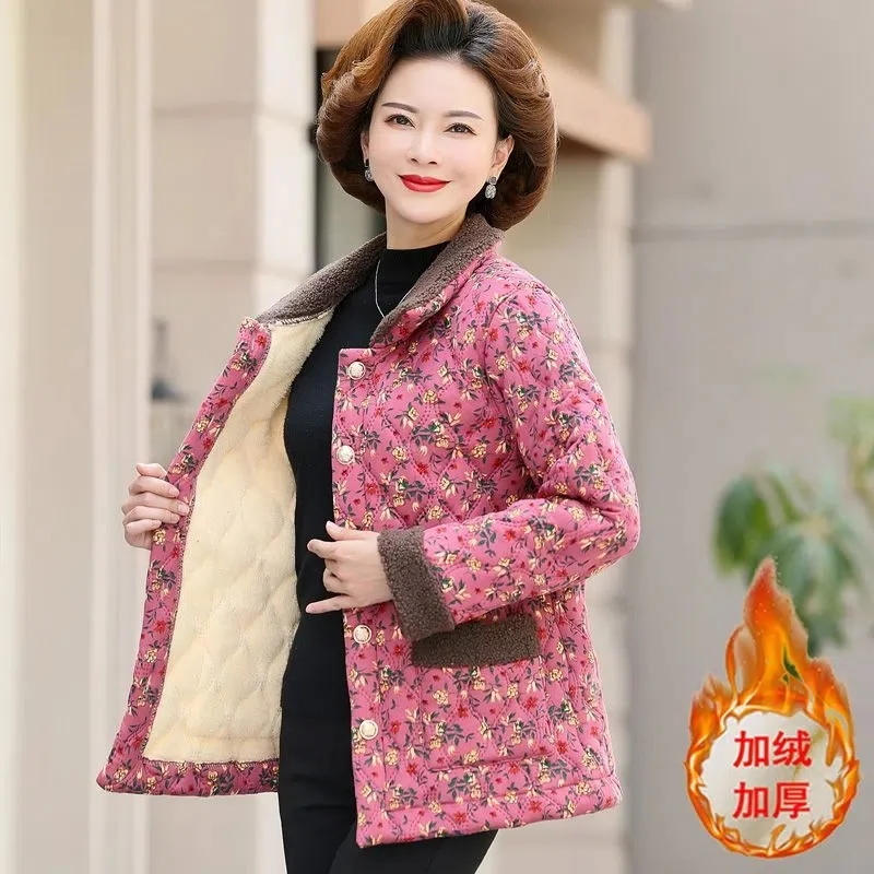 Trung Niên Người Già Mùa Đông Cotton Áo Khoác Mẹ Mới Mùa Đông Hoa Cotton Phối Hoa Cotton Áo Khoác Sang Trọng Cho Ấm Lạnh protecti