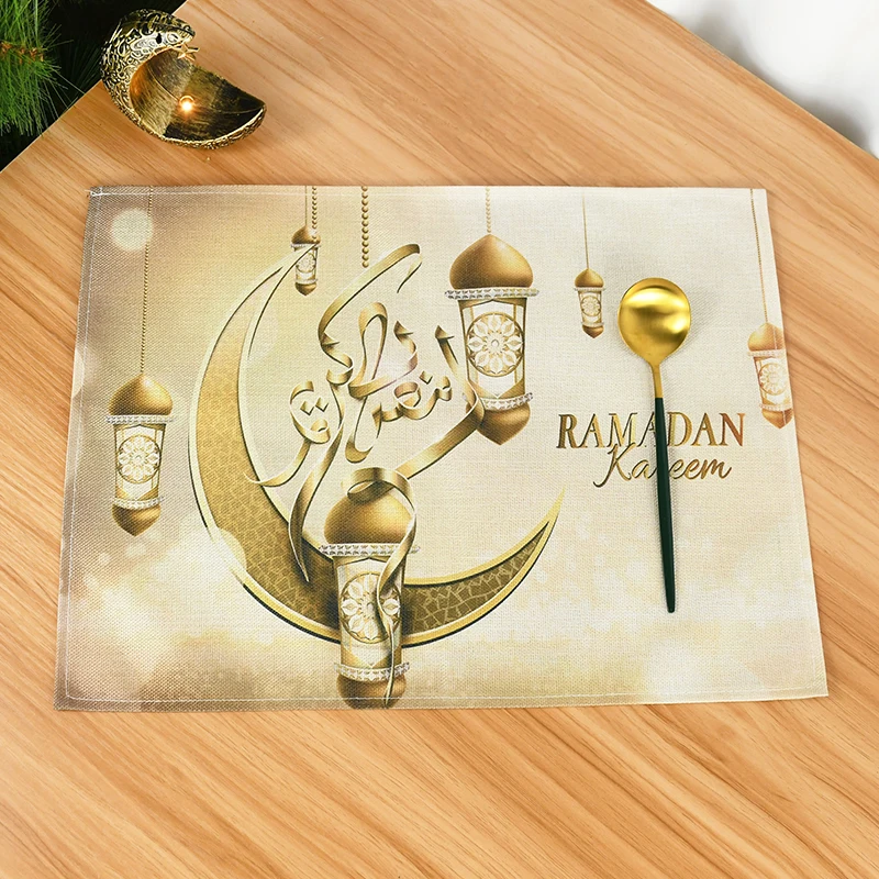 32.5*43cm Eid Mubarak Dining Mat Ramadan Kareem Tableware Linen Table Placemat Ramadan Decor For Home Islamic Muslim Party Suppl