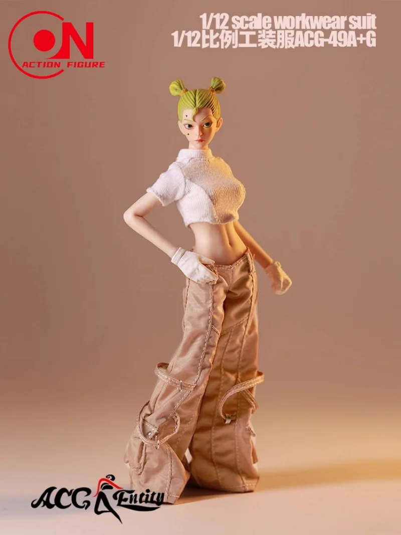 ACG-49 1/12 스케일 여성 단색 반팔 티셔츠 작업복 의상 모델 6인치 군인 액션 피규어 바디 인형용
