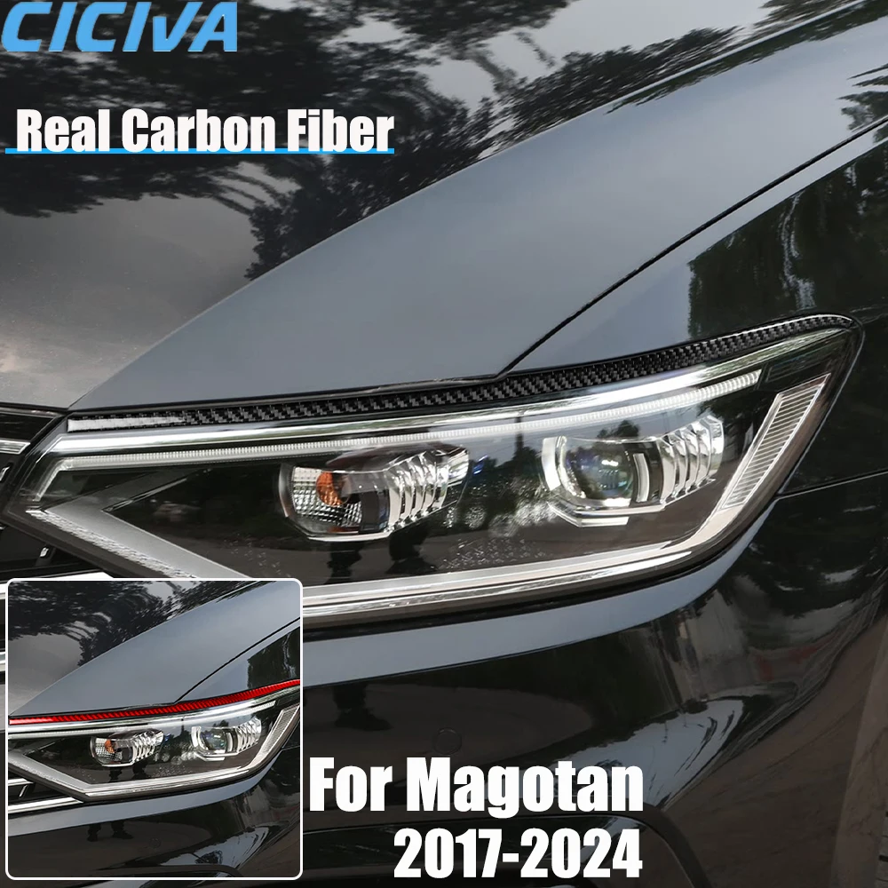 Real Carbon Fiber Car Accessories Headlight Eyebrow Trim Cover Soft Sticker For Volkswagen Magotan 2017 2018 19 20 21 22 23 24