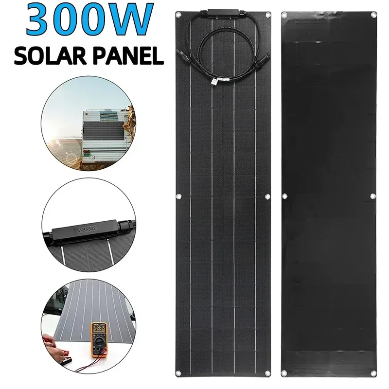 300W Solar Panel 18V PET/ETFE Flexible Monocrystalline Solars Plate Cell Battery System Kit for Marine Camping Boat RV Outdoor