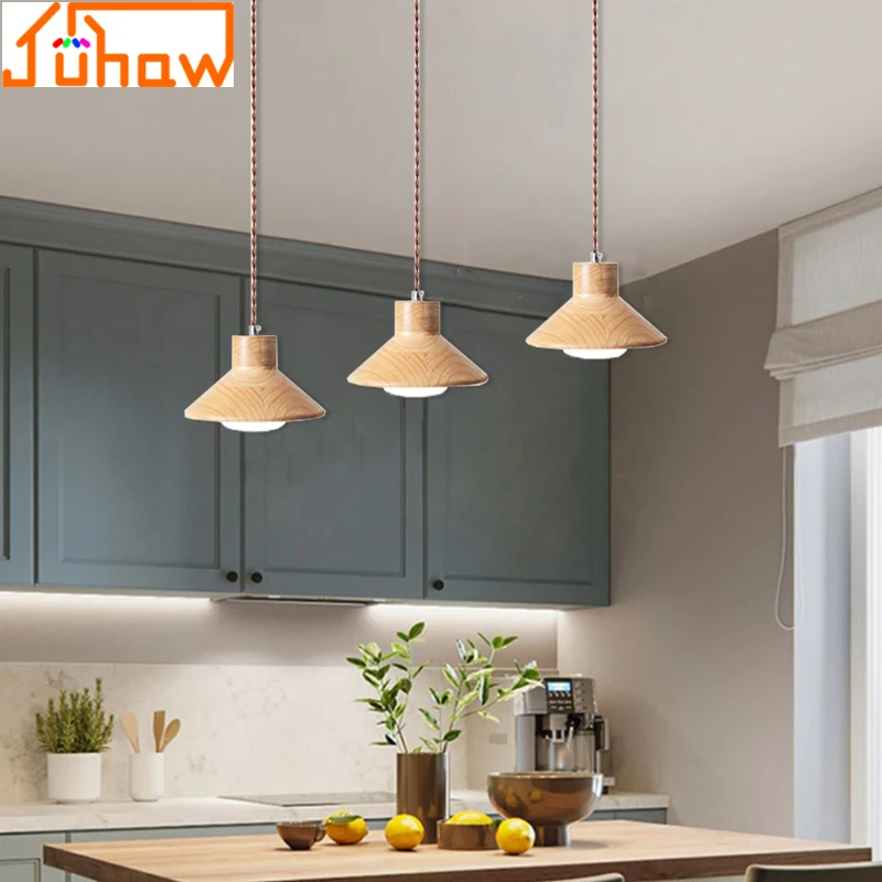 

Japanese-Style Wooden Pendant Light Simple Three-Legged Design for Restaurant Bar Counter Dining Table Guesthouse Bed Head