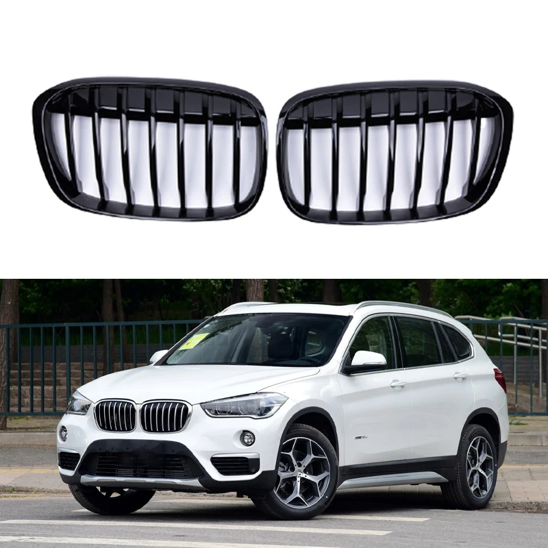 

Car Front Kidney Grill Grille Gloss Black Single Line Racing Grills For BMW X1 F48 F49 16-19 Accessories New Automobile 2 PCS