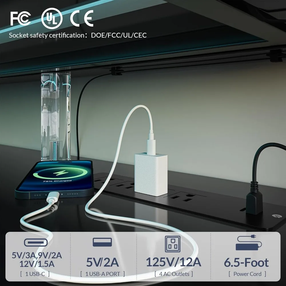 Centre de divertissement à lumière LED avec chauffage électrique, cheminée, armoire de rangement avec USB AC, 79 pouces, téléviseurs jusqu'à 85 pouces