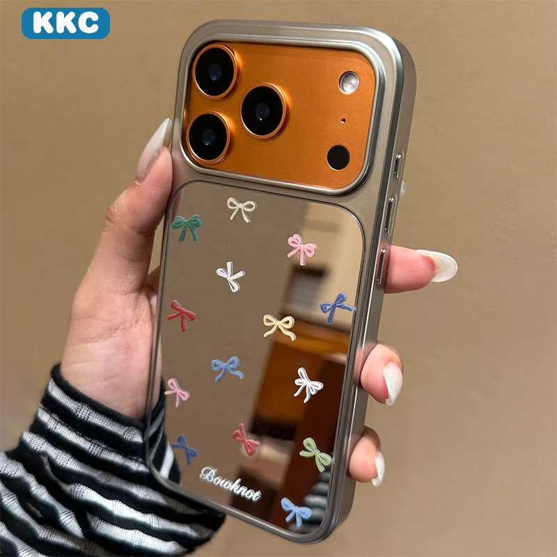 Mirror Flower Rabbit Bow Girl INS Korean Style Edge Epoxy Anti-drop Phone Case For iPhone XR/11/12/13/14/15/16/17 ProMax Case