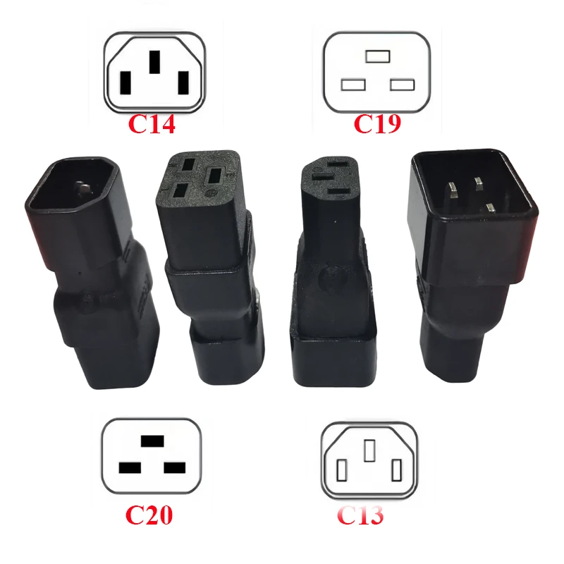 1PCS Black Copper 16A to 10A IEC 320 C19 to C14 AC Power Adapter Plug PDU UPS Server Male C20 to Female C13 Power Plug Converter