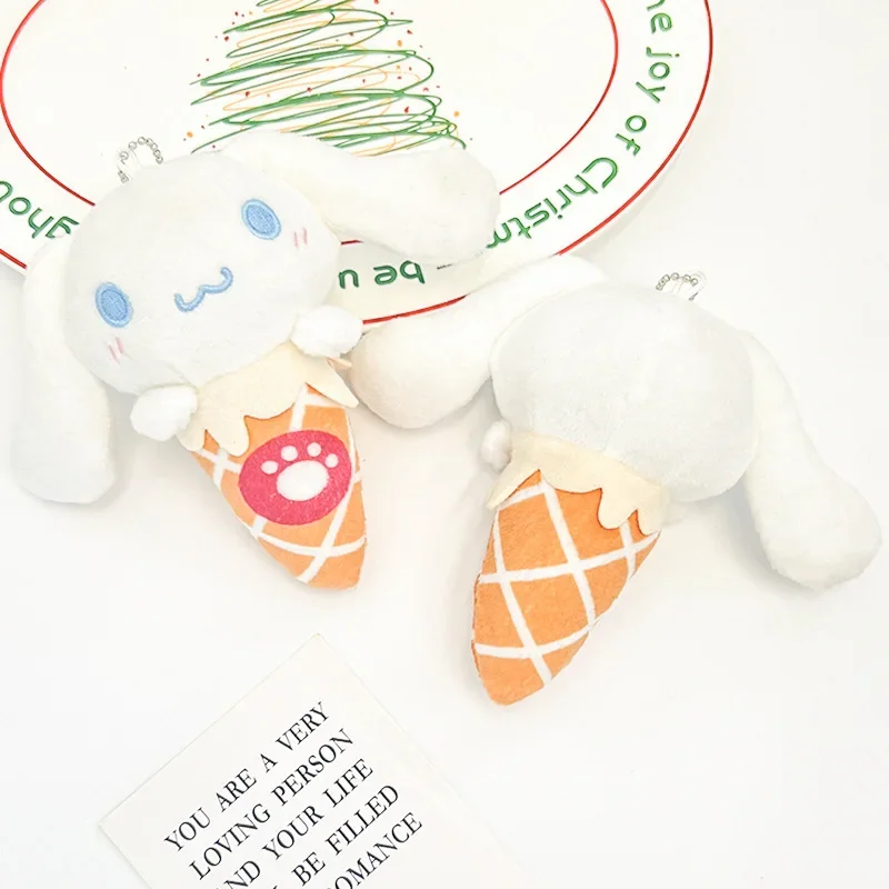 Sanrio Plush Cinnamoroll  Anime Plush Keychain Ice Cream Cone High Appearance Level Plush Toy Bag Deco Holiday Gift