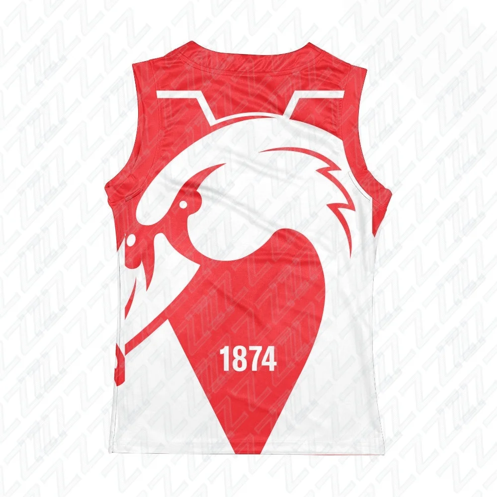 Sydney Swans, Youth Training Vest, Sports and Fitness Vest, Sleeveless Australian Football Jersey, Replica Team Uniform