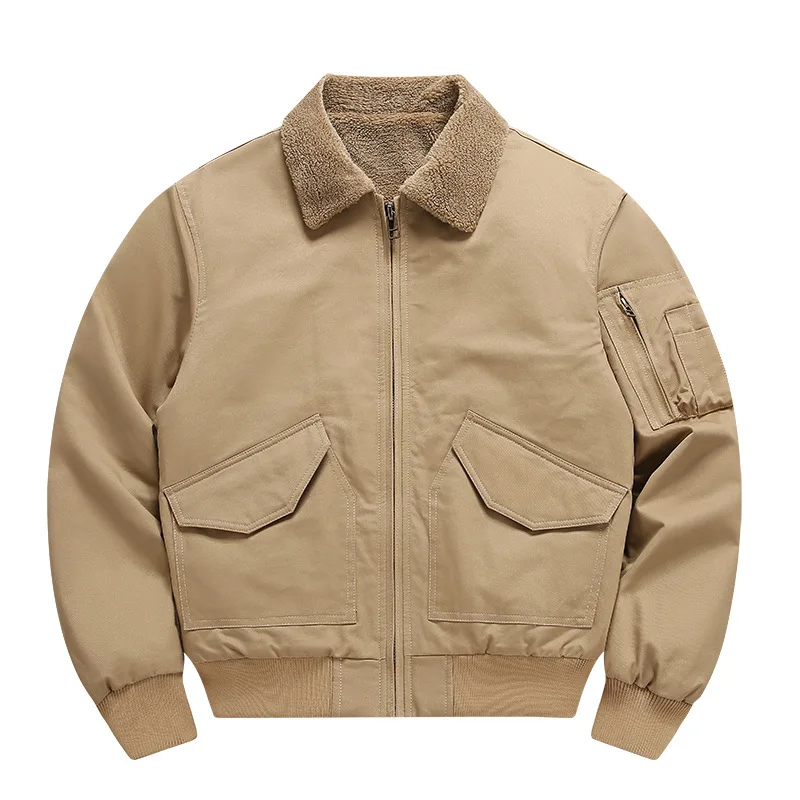 

2025 New Wool coat for men - winter collar thickened workwear cotton coat for men - retro multi-pocket padded warm jacket