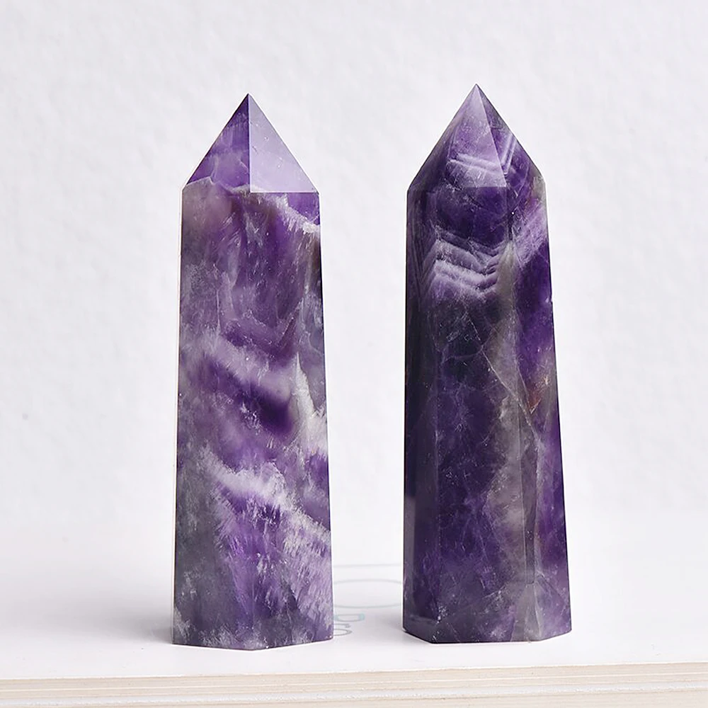 Amethyst alami penyembuhan energi batu kuarsa alami dekorasi aula batu dipoles Obelisk diukir kristal kerajinan 40-80mm 1 buah