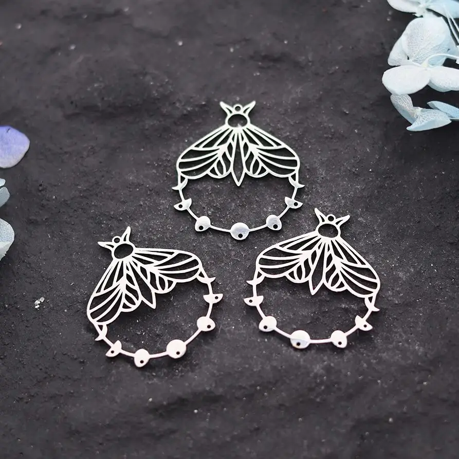 3pcs Stainless Steel Moth Phase of the Moon Charms Butterfly Art Line Pendant for Jewelry Making Vintage Earrings Necklace Craft