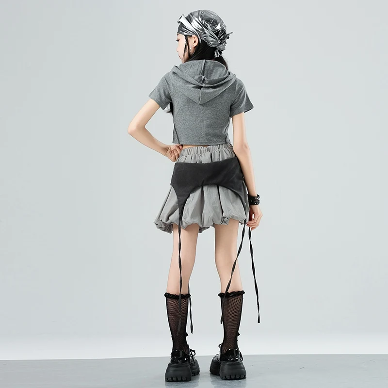 Meninas rua jazz dança traje hip hop outfit crianças desempenho roupas cinza colheita topos saia crianças streetwear xh2681