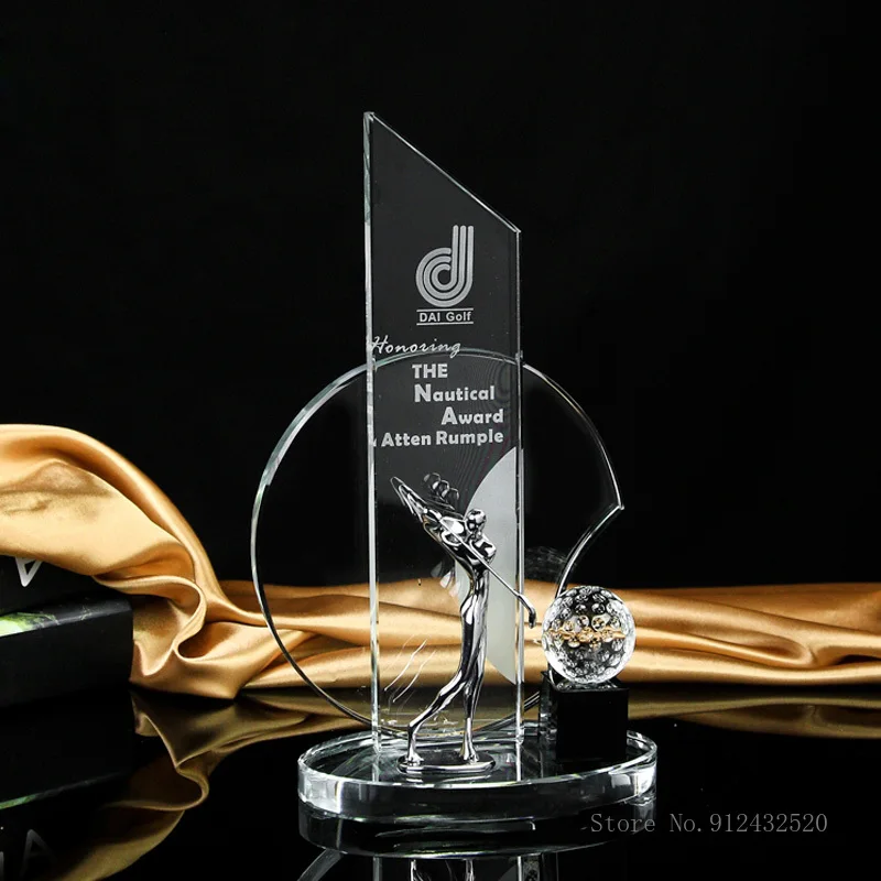 

Golf Character Swing Ball Trophy Creative Custom Event Award, competition Gifts, Home Decor Gold, Silver Bronze, Crystal Trophy