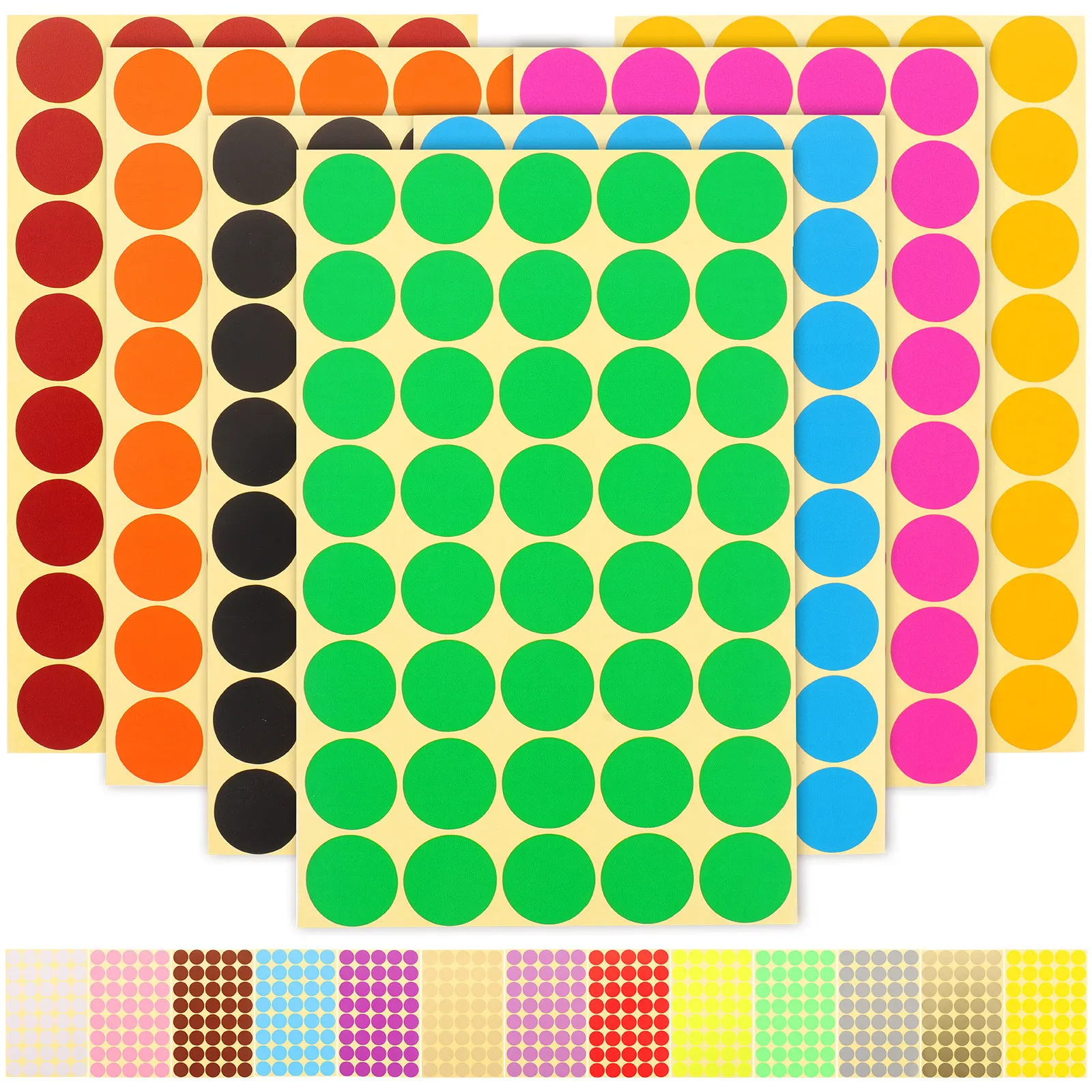 

20 Sheets Bright Colored Round Dot Stickers Self Adhesive Removable Label Stickers for Documents Files Seasonings Home Store Use