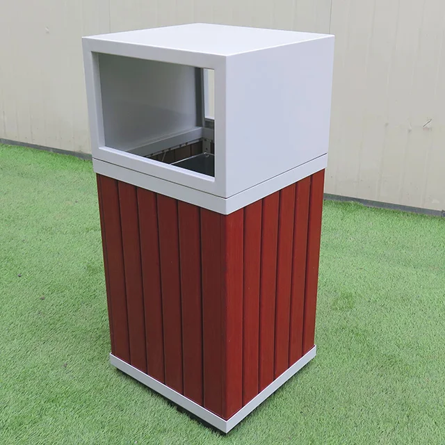 outdoor trash and recycling bin public galvanized steel+wood single garbage bin strong trash can for the street