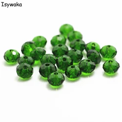 Isywaka Deep Green Colors 4*6mm 50pcs Rondelle Austria faceted Crystal Glass Beads Loose Round Beads for Jewelry Making