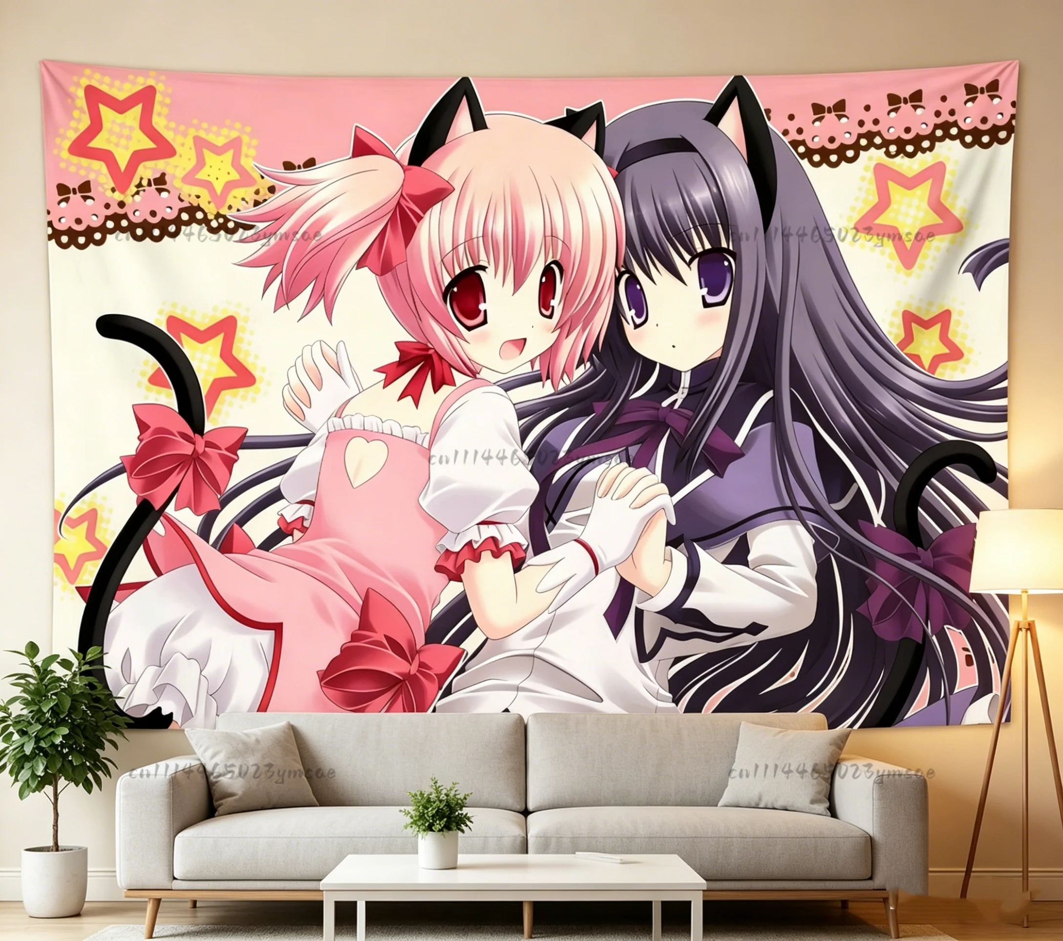Kawaii Anime Girl Tapestry Madoka Neko Theme Wall Tapestries Bedroom Dorm Cute Decor Background Cloth Baby Room Flags Home Decor