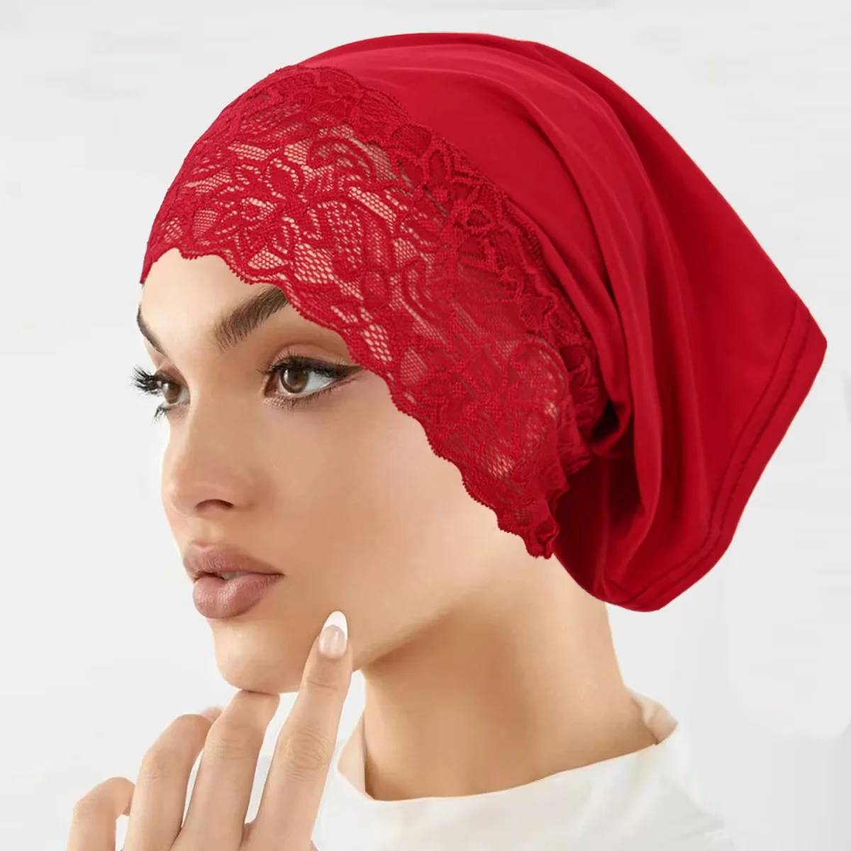 Muslim Headwear Inner Hijab Undercap With Lace Solid Color Islam Headscarf Hijab Bonnet Soft Stretch HIjabs Tube Cap Turbante view 2