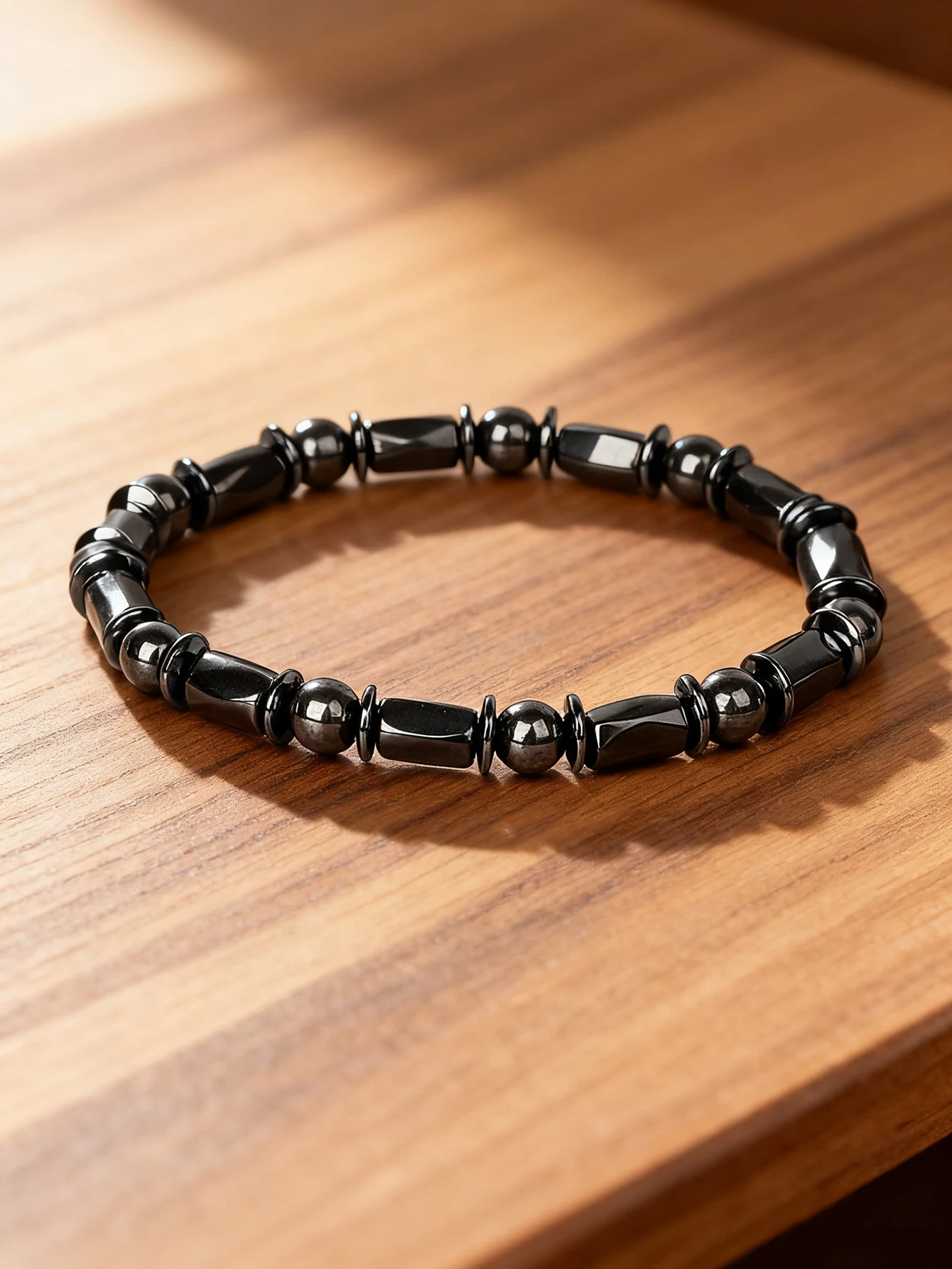 Natural Stone Hematite Beaded Bracelet with Faceted & Spacer Beads Bracelet Reiki Charm for Protection Grounding Courage Jewelry