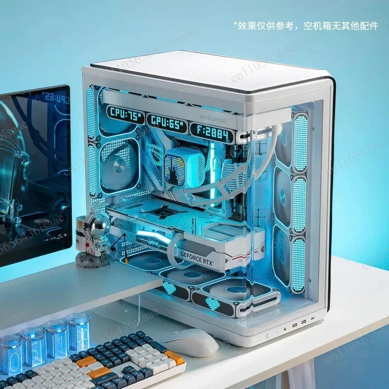 Sea View ATX Desktop Computer Chassis, Integrated Curved Glass, Back Insert Design, Support 360 Water Cooling