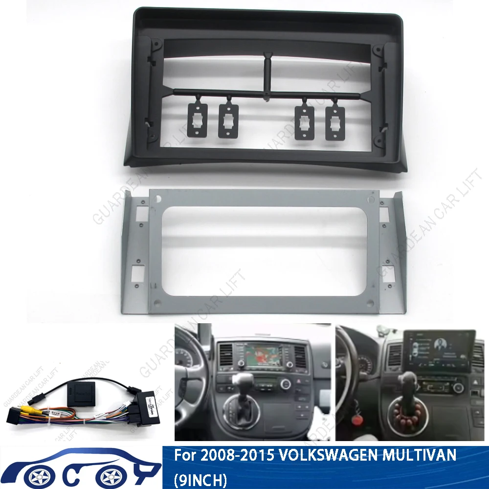 Fascias d'autoradio 9 pouces pour Volkswagen Multivan T5 2008 – 2015, cadre stéréo Android, panneau d'unité principale 2 Din, garniture de tableau de bord avec canette de câble
