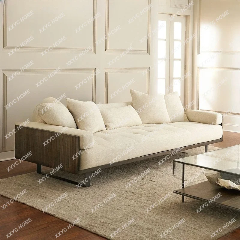 A solid wood fabric sofa  three-person black walnut living room simple small apartment