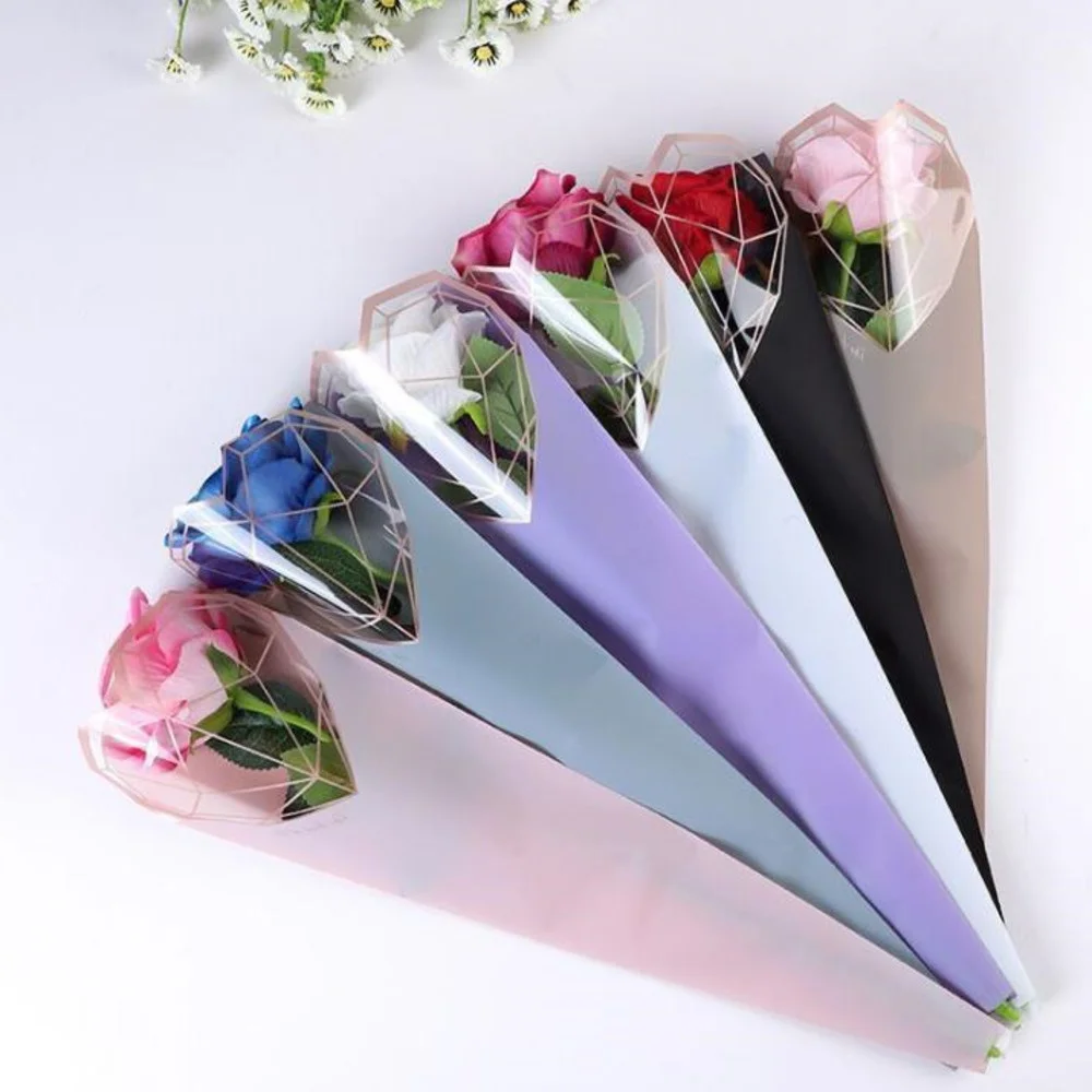 600pcs Gift Packaging Transparent Poly Bag Colorful Heart Pattern Cellophane Bag For Rose Bouquet Flower Packaging