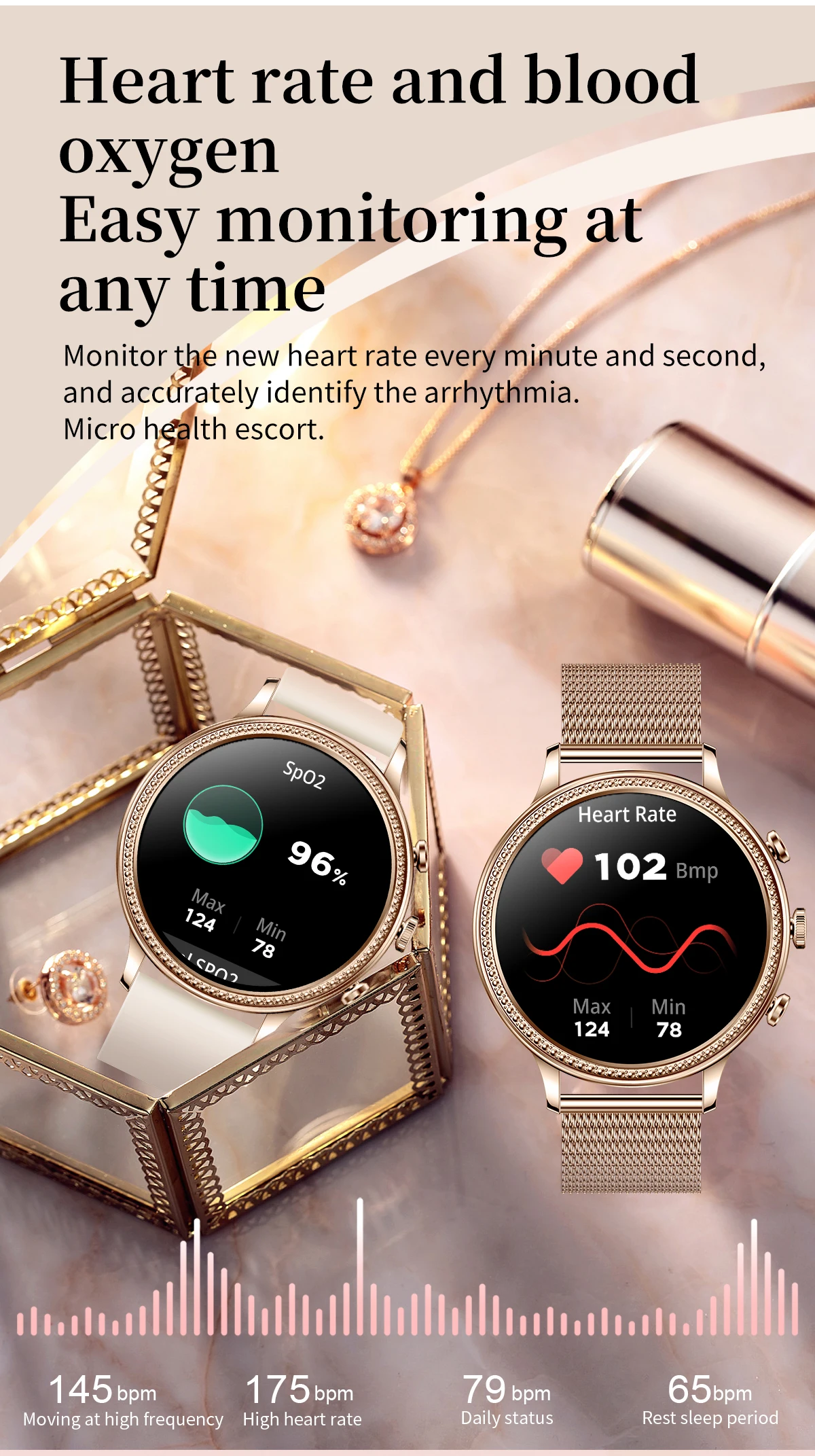 VWAR Smart Watch Women Bluetooth Call Music Female Smartwatch Waterproof Activity Tracker Heart Rate for Xiaomi IOS Android 2023