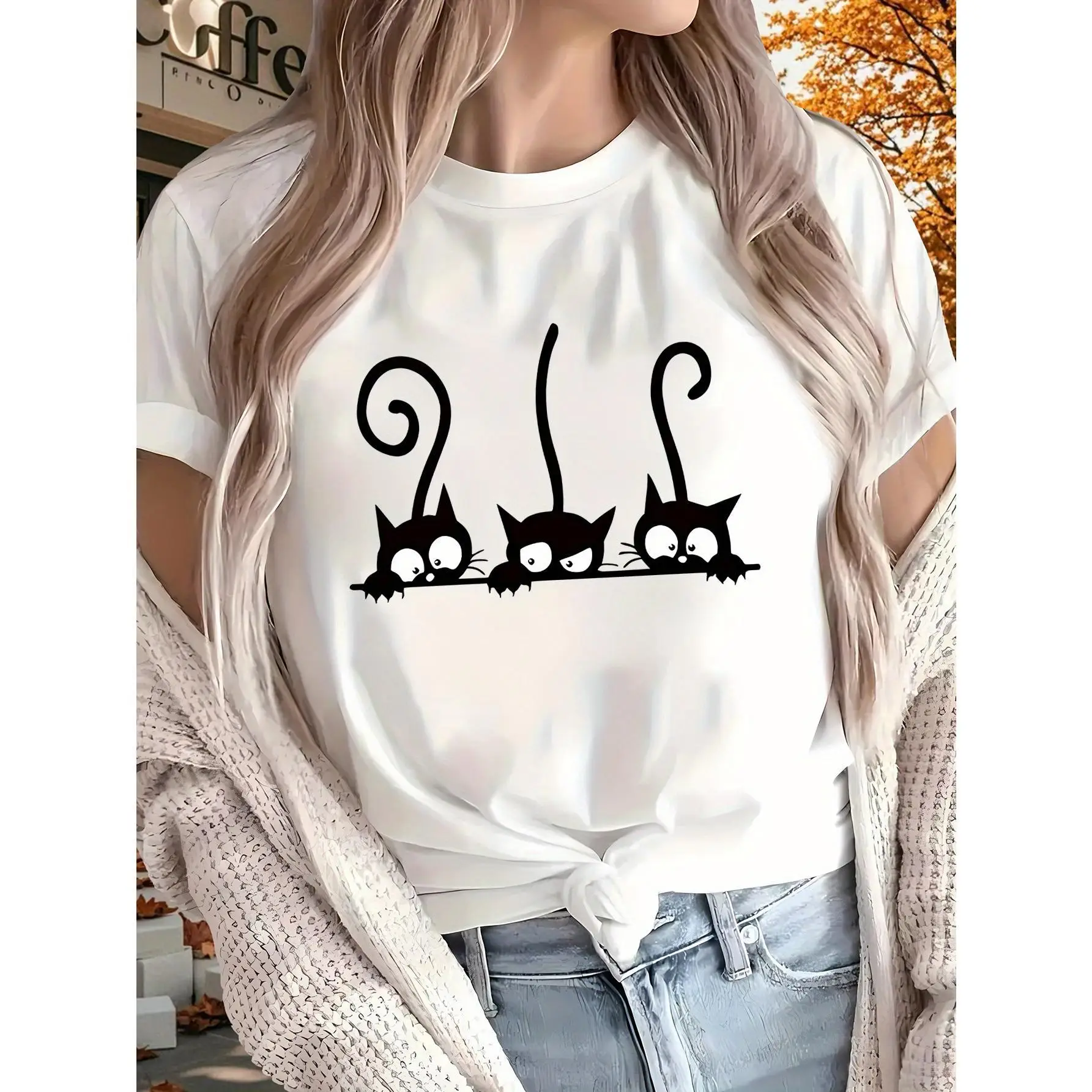 

Term Begins Return to School Gift 1pc New Women'S Summer T-Shirt, Pure Printed Short Sleeved Top, Available in White