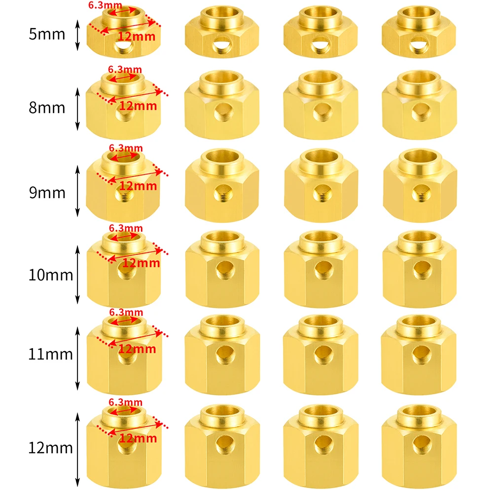 YEAHRUN 4 pezzi 5/8/9/10/11/12/15mm in ottone resistente 12mm mozzi esagonali ruota adattatore esteso per TRX-4 TRX-6 1/10 parti del modello di auto